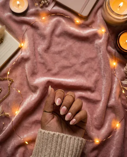Hand With Pink Aura Almond Nails