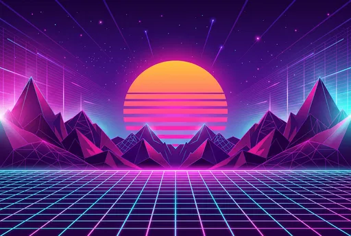 Retro Synthwave Neon Grid Landscape