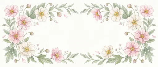 Watercolor Pink and White Anemone Border