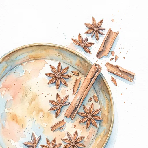 Watercolor Star Anise and Cinnamon on Pan