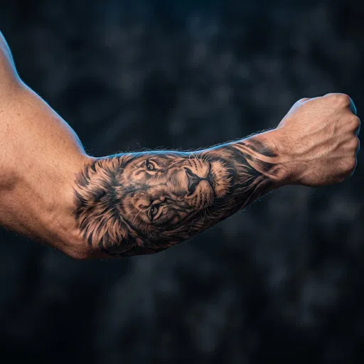 Muscular Forearm With Lion Tattoo