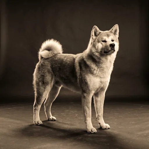 Sepia Studio Portrait of Akita Dog