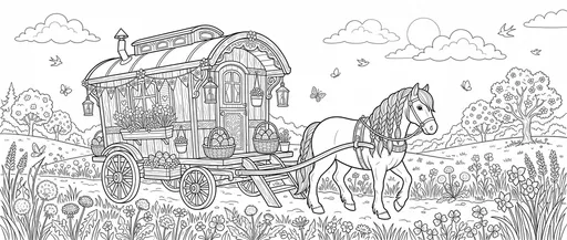 Gypsy Caravan and Pony Coloring Page