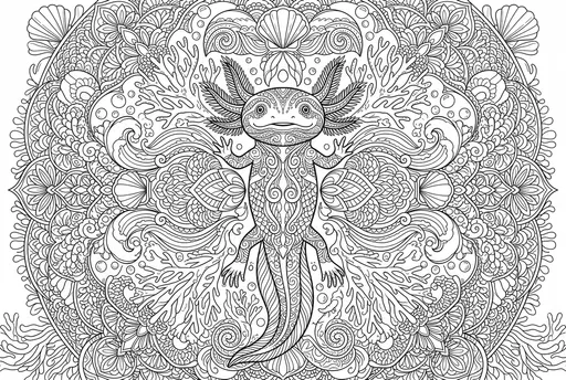 Ornate Zentangle Axolotl Mandala Coloring Page