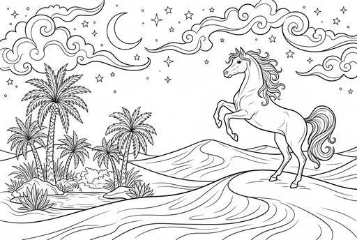 Arabian Horse Desert Oasis Coloring Page