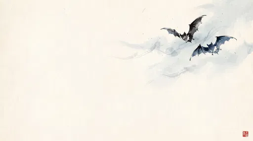 Minimalist Sumi-e Ink Bats Illustration