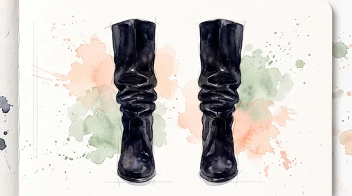 Watercolor Illustration of Black Slouchy Boots