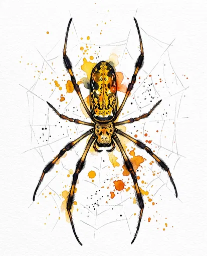 Watercolor Banana Spider Orb Weaver Illustration