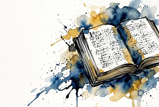 Watercolor and Ink Open Book Illustration