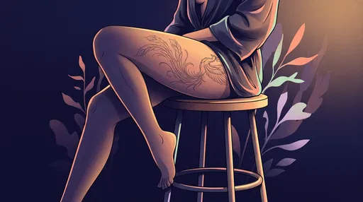 Illustration of Woman with Phoenix Thigh Tattoo