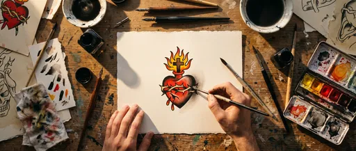 Artist Painting Traditional Sacred Heart Flash