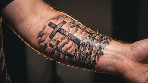 Three Crosses Forearm Tattoo Close-Up