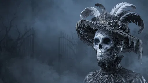 Porcelain Catrina Skull in Misty Twilight