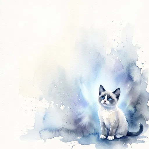 Watercolor Blue-Point Snowshoe Kitten Illustration