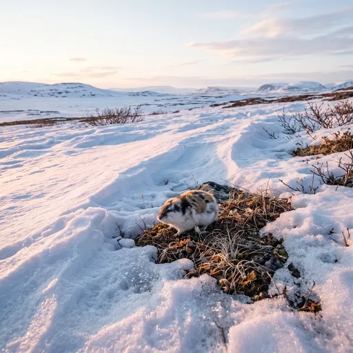 Arctic Lemming on Melting Spring Snowfield