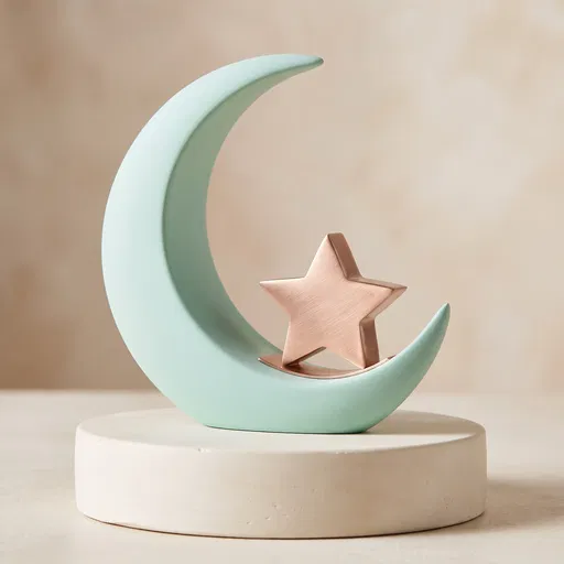 Pastel Mint Crescent Moon and Star Sculpture