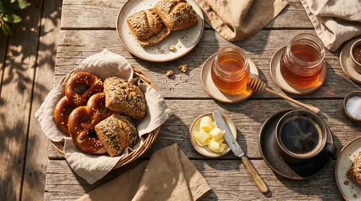 Rustic Outdoor Breakfast Table Flat Lay