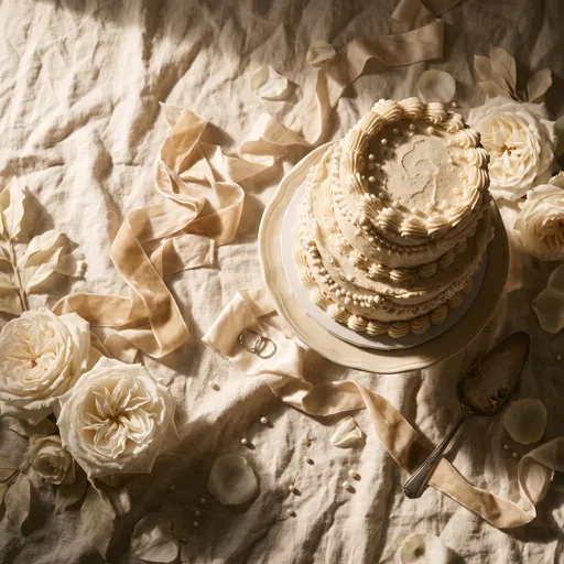 Ivory Tiered Wedding Cake Flat Lay