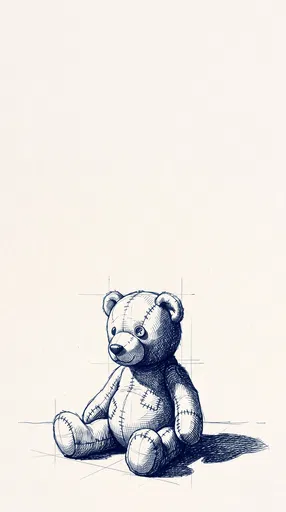 Prussian Blue Ink Teddy Bear Sketch
