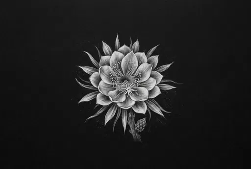 White Charcoal Night-Blooming Cereus Drawing