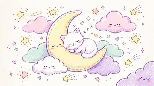 Cute Kitten Sleeping on Crescent Moon
