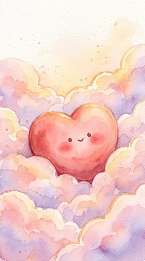 Cute Watercolor Heart in Pastel Clouds