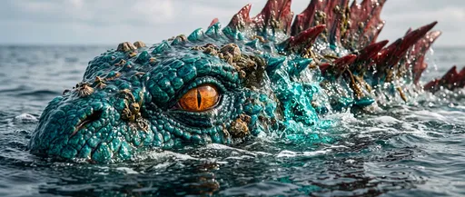 Teal Sea Monster Breaking Ocean Surface
