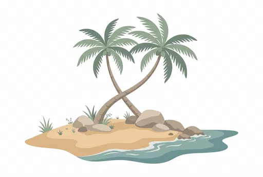 Tropical Island With Crossed Palm Trees