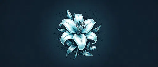 White Lily Ink Illustration on Blue
