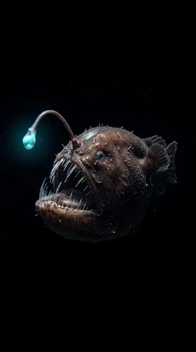 Bioluminescent Anglerfish on Black Background