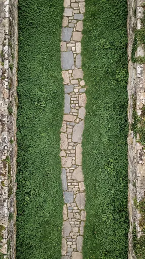 Overhead Stone Path Through Green Clover