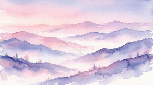 Pastel Pink and Lavender Watercolor Mountains