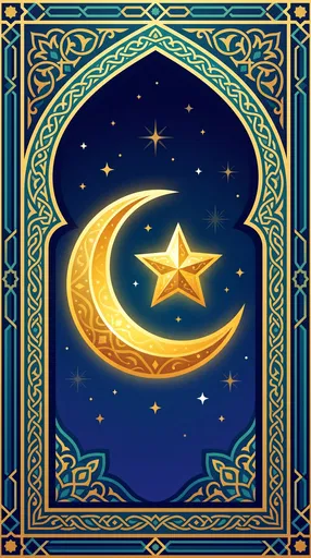Gold Crescent Moon and Star in Arch