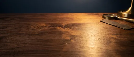 Warmly Lit Walnut Desk with Vintage Props