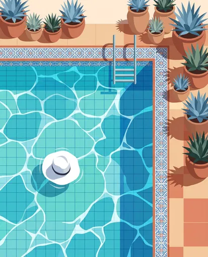 Mediterranean Tiled Pool Top-Down Illustration