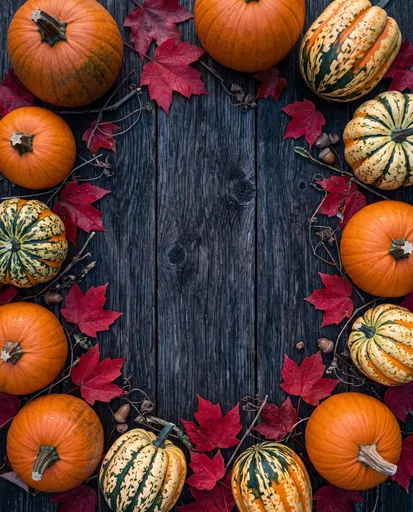 Autumn Pumpkin and Maple Leaf Border