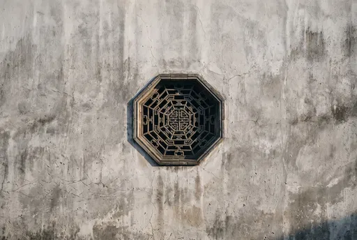 Chinese Octagonal Lattice Window on Plaster Wall