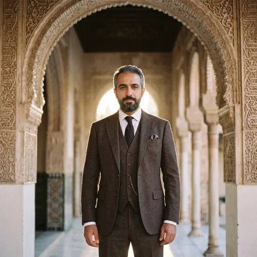 Man in Brown Suit Under Archway