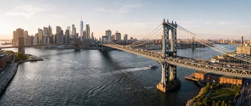 Panoramic Manhattan Bridge and NYC Skyline