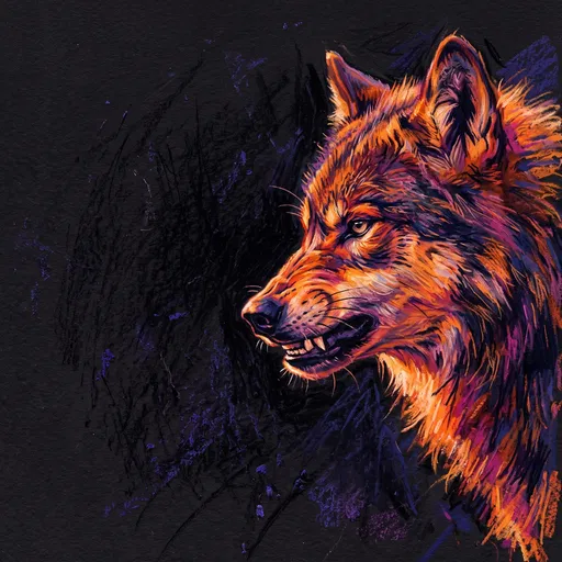 Vibrant Pastel Wolf Profile Drawing