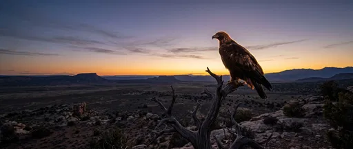 Golden Eagle Perched Over Twilight Desert Basin