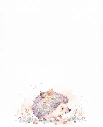 Watercolor Hedgehog With Acorn And Leaf