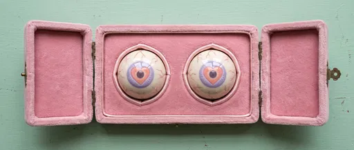 Porcelain Heart Eyeballs in Pink Velvet Box