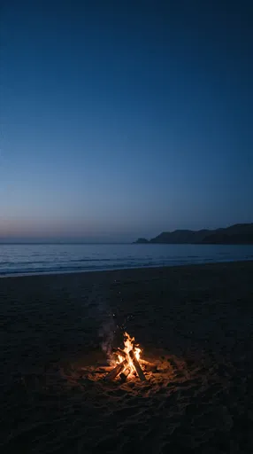 Small Bonfire on Beach at Twilight