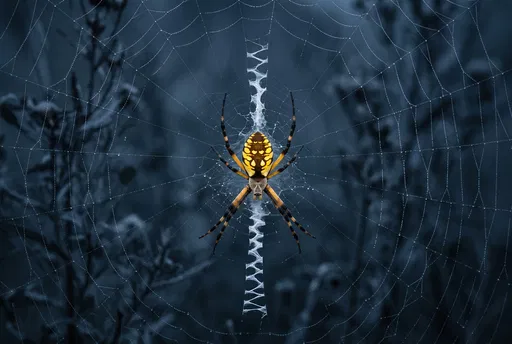 Yellow Garden Spider on Blue Web