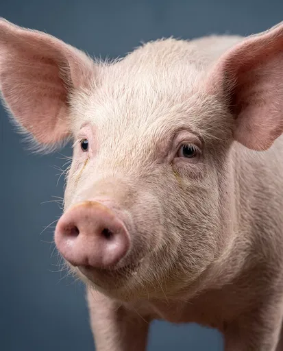 Studio Portrait of Pink Domestic Pig