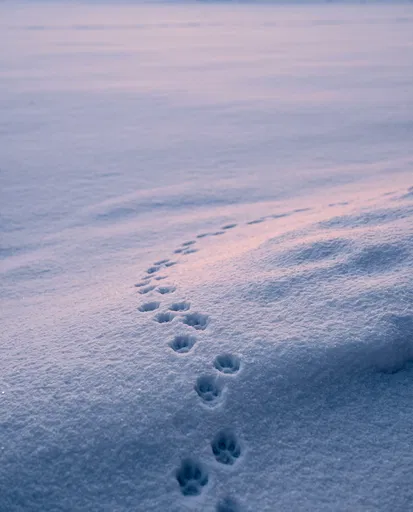 Cat Paw Prints in Twilight Snow