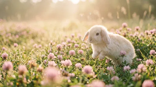 Cream Lop Bunny in Pink Clover Meadow