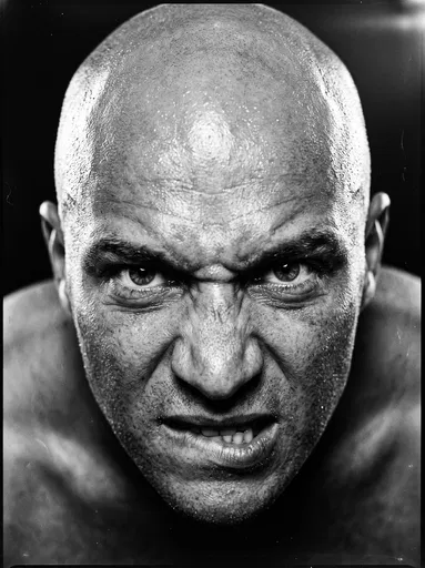 Monochrome Portrait of Grimacing Bald Man