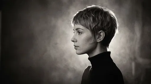 Monochrome Profile Portrait Woman Pixie Cut